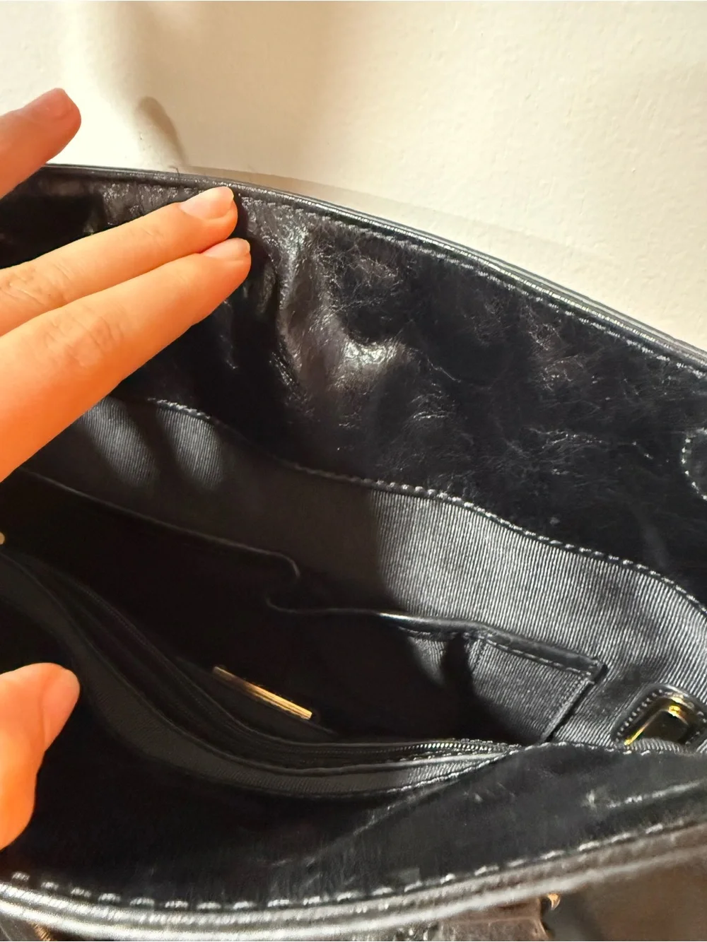 Black Leather Structured Satchel Handbag